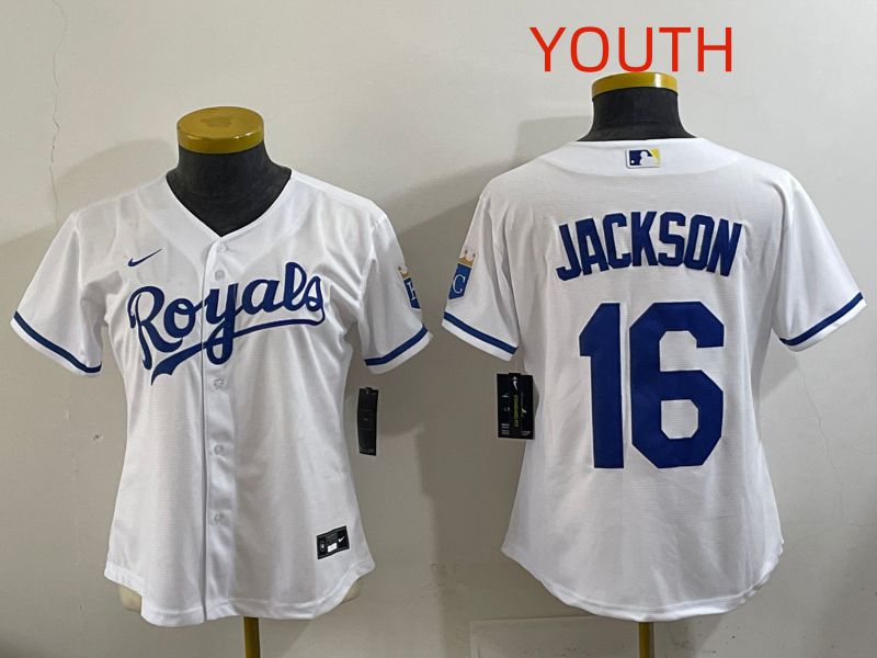 Youth Kansas City Royals #16 Jackson White Game Nike MLB Jersey style 001->youth mlb jersey->Youth Jersey
